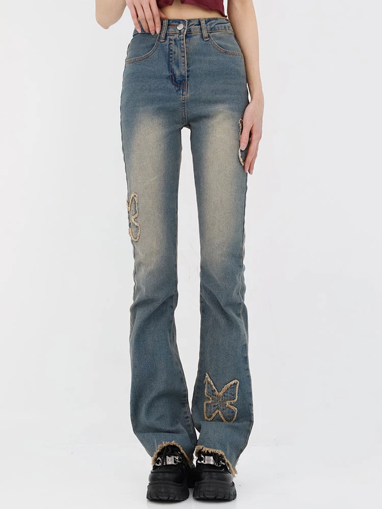 Butterfly Patchwork Semi Flare Jeans 3 Butterfly Patchwork Semi Flare Jeans - Image 3