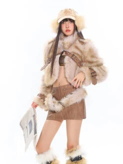Faux Fur Trim Buckled Jacket And Mini Skirt With Belt Two Piece Set -Modern Wear Shop O1CN01rY6gbO25KifEEebJu 1979797508