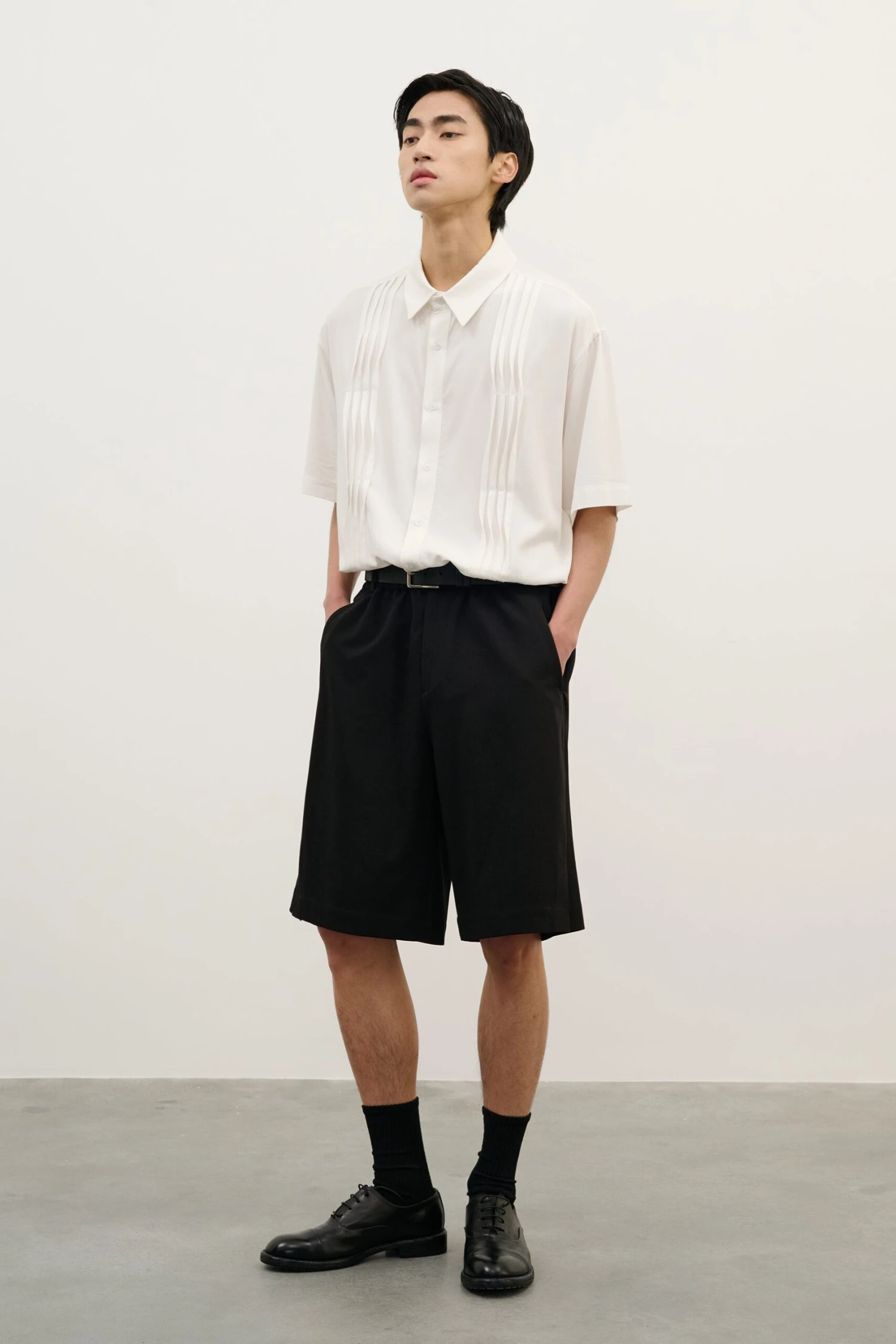 Pleated Wave-Panel Short Sleeve Button-Up Shirt 7 Pleated Wave-Panel Short Sleeve Button-Up Shirt - Image 7