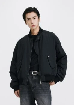 Snap-Pocket Bomber Jacket With Ribbed Trim -Modern Wear Shop O1CN01ryIW7T1TcADu6mwhz 2206881692402