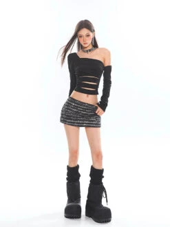 Asymmetric Sleeve Cutout Ruched Crop Top -Modern Wear Shop O1CN01rySjoX1iBnnqx5AsA 2201256844375