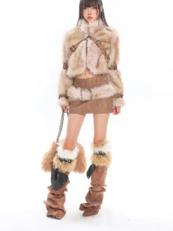 Faux Fur Trim Buckled Jacket And Mini Skirt With Belt Two Piece Set -Modern Wear Shop O1CN01sCW4e225KifGPtZYn 1979797508