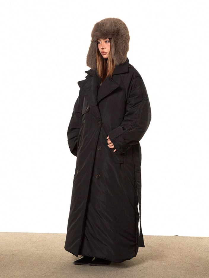 Double Breasted Puffer Long Line Coat With Belt 8 Double Breasted Puffer Long Line Coat With Belt - Image 8
