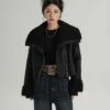 Faux Leather Shearling Lined Oversized Biker Jacket