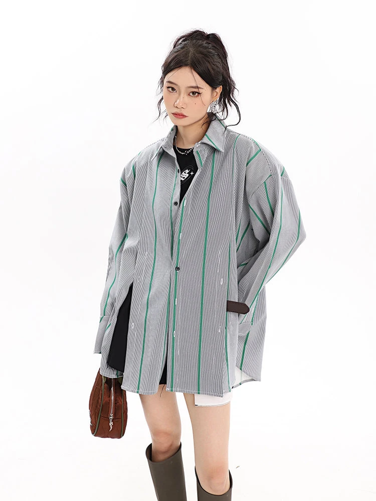 Pinstripe Button Shirt With Shoulder Pads 7 Pinstripe Button Shirt With Shoulder Pads - Image 7