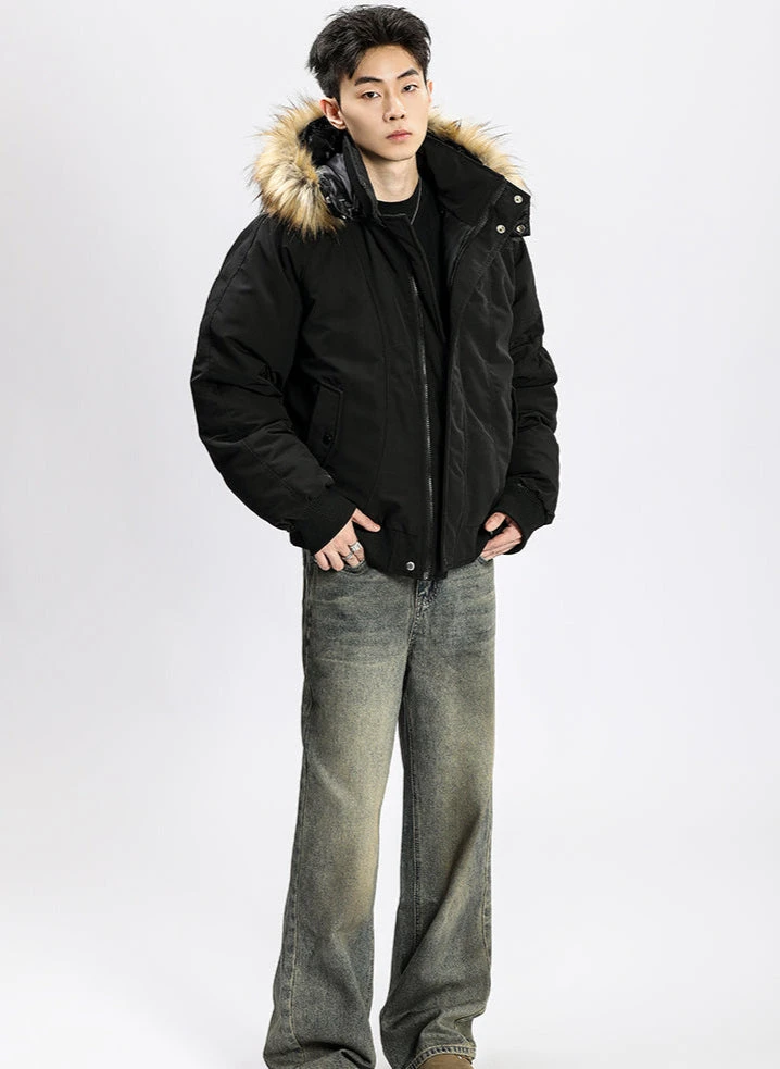 Removable Faux Fur Hoodie Bomber Jacket With Ribbed Hem 17 Removable Faux Fur Hoodie Bomber Jacket With Ribbed Hem - Image 17