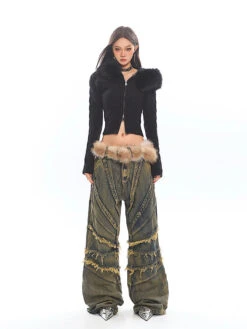 Faux Fur Hoodie Cable Knit Cropped Zip Jacket -Modern Wear Shop O1CN01u3Iw6J1iBnnkFM7zE 2201256844375
