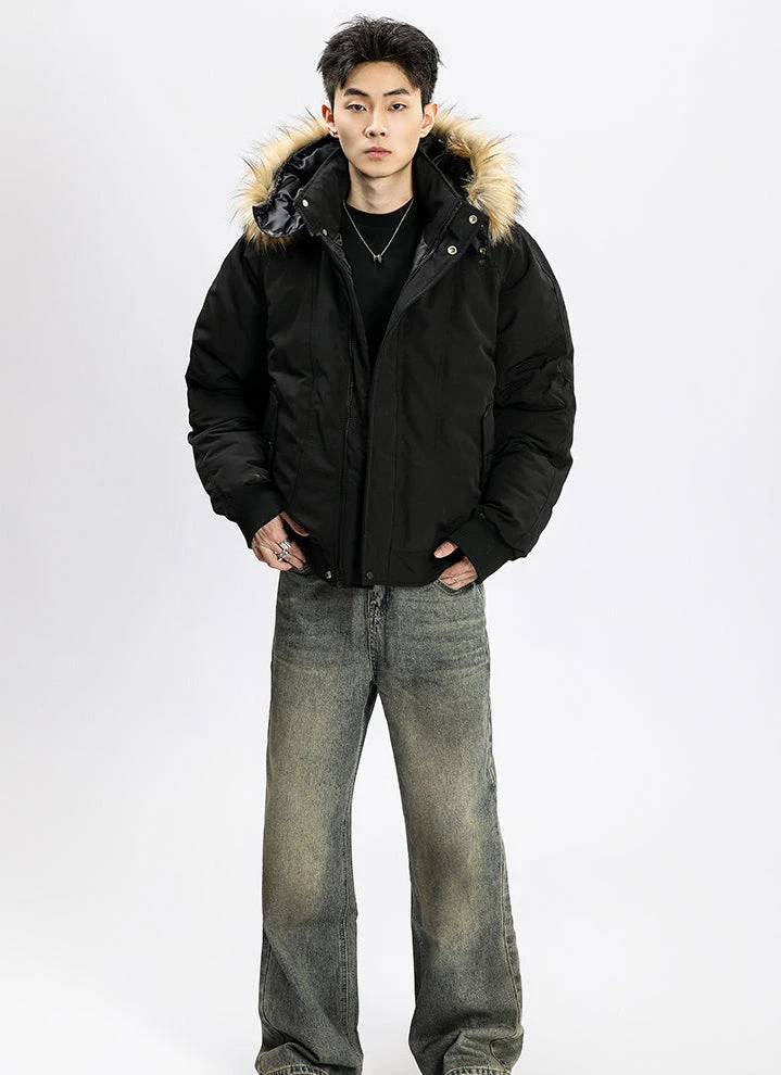 Removable Faux Fur Hoodie Bomber Jacket With Ribbed Hem 18 Removable Faux Fur Hoodie Bomber Jacket With Ribbed Hem - Image 18