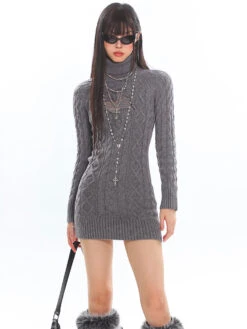 Cable Knit Turtleneck Dress With Cross Mesh Lace Detail 22 Cable Knit Turtleneck Dress With Cross Mesh Lace Detail -Modern Wear Shop O1CN01vCdjln25KifTAiVxD 1979797508