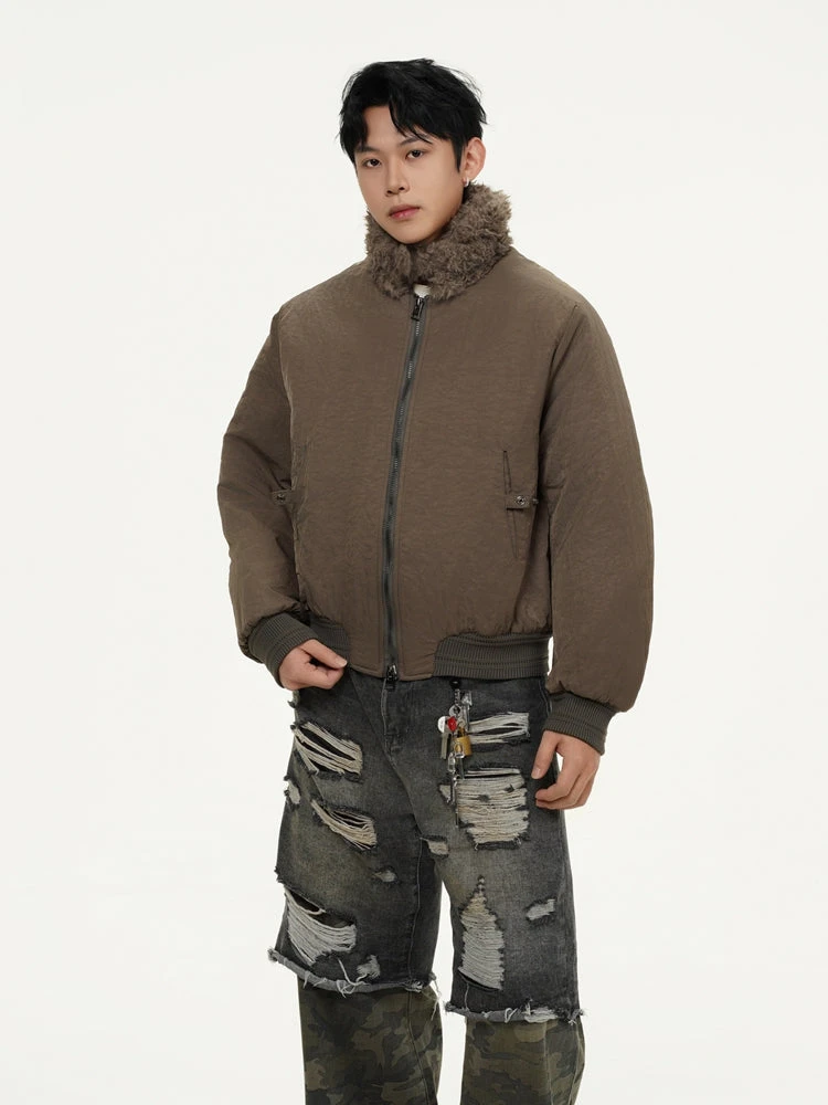 Sherpa Collar Bomber Jacket With Snap Button Pockets 3 Sherpa Collar Bomber Jacket With Snap Button Pockets - Image 3