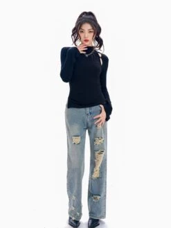 Ribbed Mock Neck Cutout Long Sleeve Top -Modern Wear Shop O1CN01vokh9v244r8XxqTxB 2213757677338