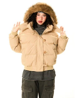 Puffer Bomber Jacket With Detachable Faux Fur Hood -Modern Wear Shop O1CN01wA0sg81HvbnEkWaS2 2971280820