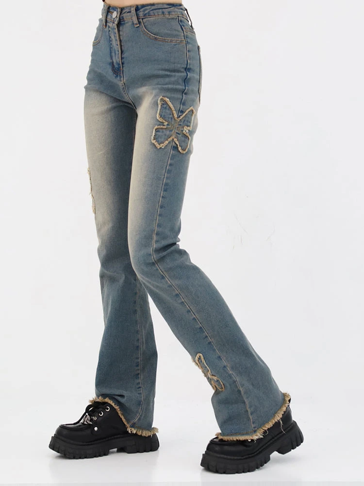 Butterfly Patchwork Semi Flare Jeans 2 Butterfly Patchwork Semi Flare Jeans - Image 2
