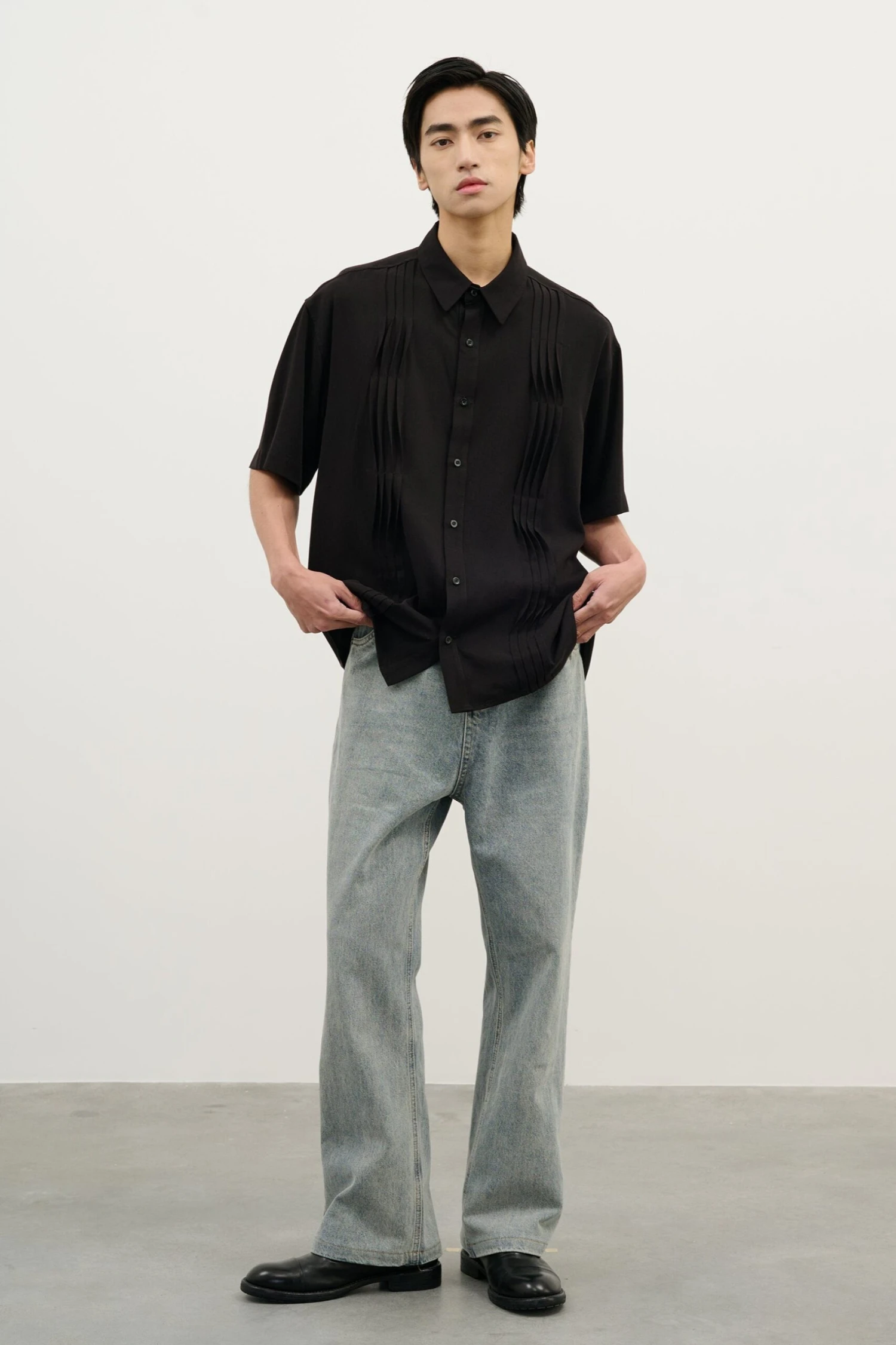Pleated Wave-Panel Short Sleeve Button-Up Shirt 13 Pleated Wave-Panel Short Sleeve Button-Up Shirt - Image 13