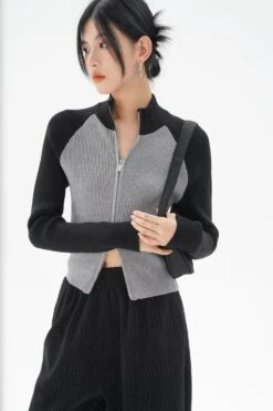 Color Block Double Zip Ribbed Top -Modern Wear Shop O1CN01xIitcb2Ivtc2t6hsM 85259349