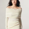 Off-Shoulder Ribbed Knit Layered Long Sleeve Sweater