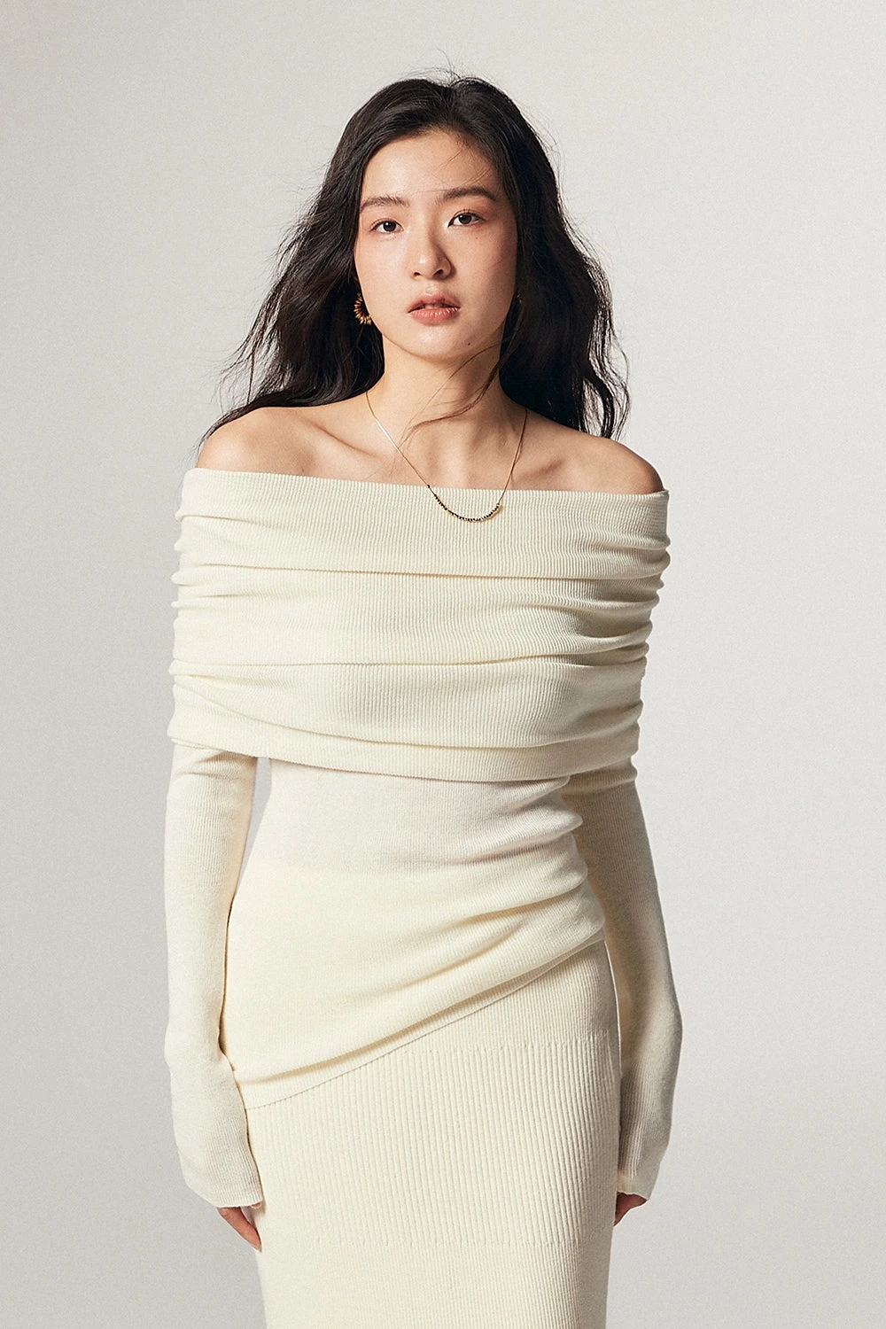 Off-Shoulder Ribbed Knit Layered Long Sleeve Sweater 1 Off-Shoulder Ribbed Knit Layered Long Sleeve Sweater