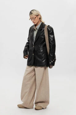 Glossy Faux Leather Oversized Blazer With Cuff Button Details -Modern Wear Shop O1CN01xVg2J01hmc1uycQRL 115004320