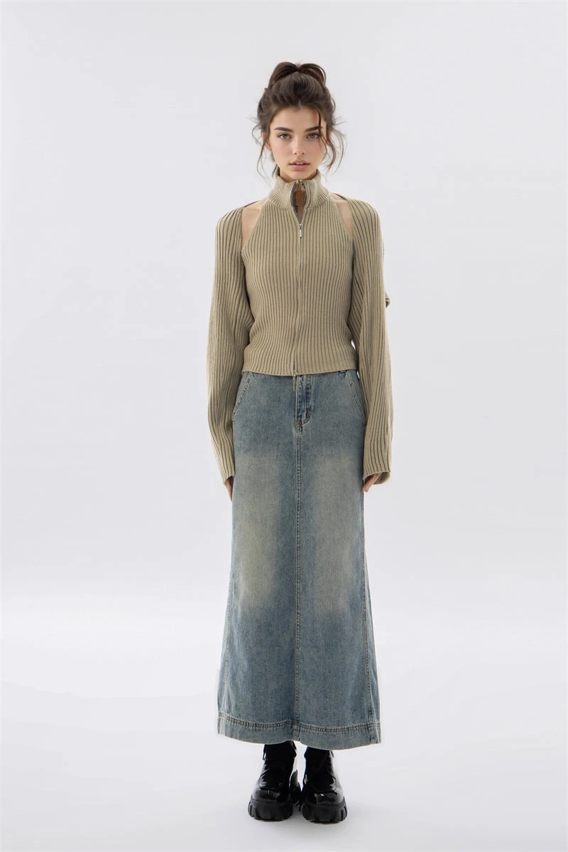 Double Zip High Neck Knit Vest And Shrug Top 2 Double Zip High Neck Knit Vest And Shrug Top - Image 2