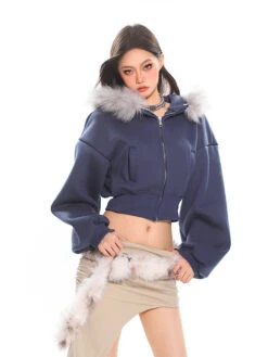 Cropped Faux Fur Hoodie Balloon Sleeves Jacket -Modern Wear Shop O1CN01xmclh51iBnoSq8cFy 2201256844375