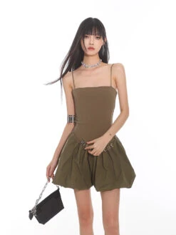 Spaghetti Strap Pleated Mini Bubble-Skirt Skater Dress -Modern Wear Shop O1CN01y8tiLG25KicU0DLjb 1979797508