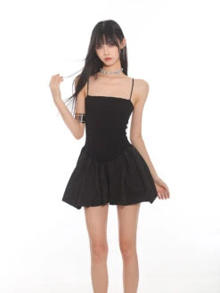 Spaghetti Strap Pleated Mini Bubble-Skirt Skater Dress -Modern Wear Shop O1CN01yK0Q5925KicWUh67r 1979797508