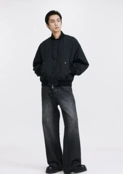 Snap-Pocket Bomber Jacket With Ribbed Trim -Modern Wear Shop O1CN01yLU7Qt1TcADwKPo3S 2206881692402