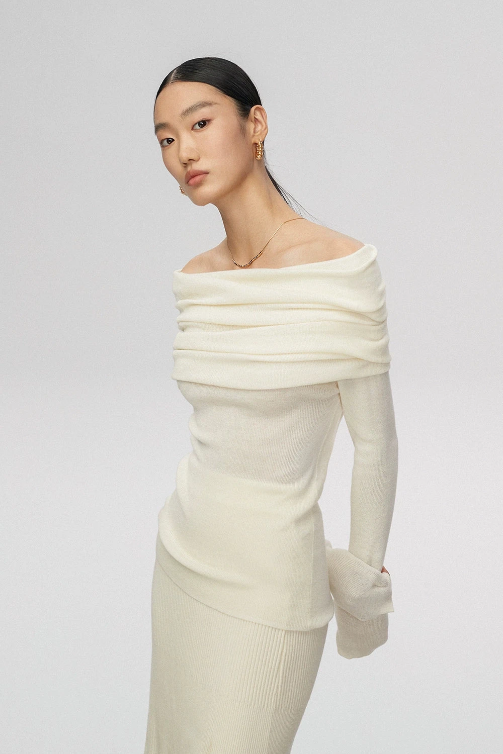 Off-Shoulder Ribbed Knit Long Sleeve Sweater Top 5 Off-Shoulder Ribbed Knit Long Sleeve Sweater Top - Image 5