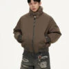 Sherpa Collar Bomber Jacket With Snap Button Pockets