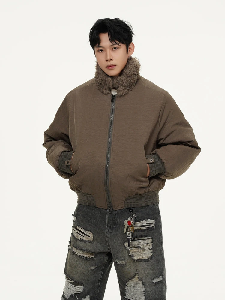 Sherpa Collar Bomber Jacket With Snap Button Pockets 1 Sherpa Collar Bomber Jacket With Snap Button Pockets