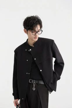 Slim Asymmetric Button-Detail Lapelless Blazer Jacket -Modern Wear Shop O1CN01ynSRtg1VHDUSw9nYk 897312627