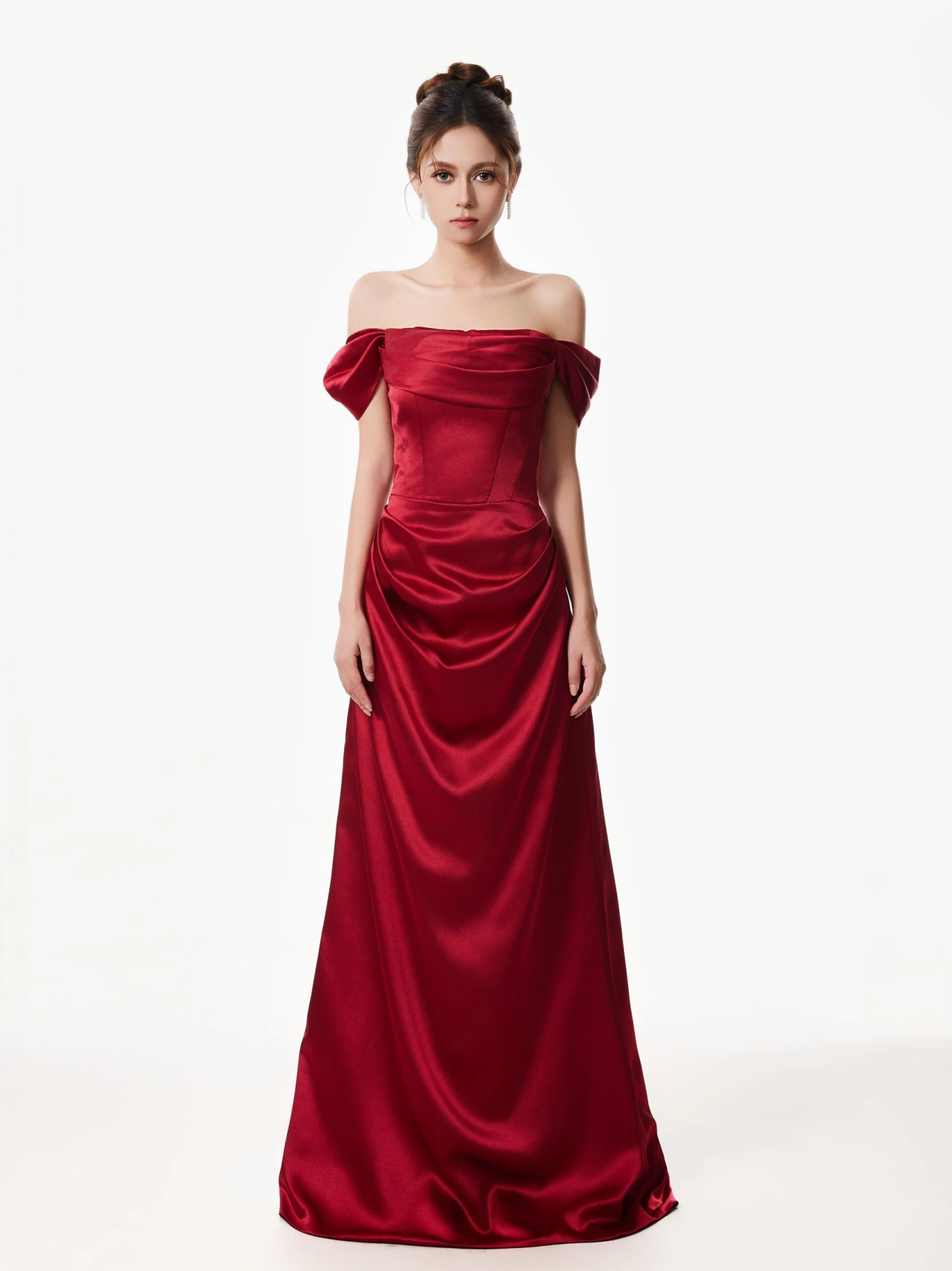 Off-Shoulder Satin Draped Corset Evening Dress 5 Off-Shoulder Satin Draped Corset Evening Dress - Image 5