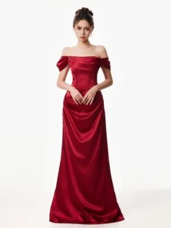 Off-Shoulder Satin Draped Corset Evening Dress