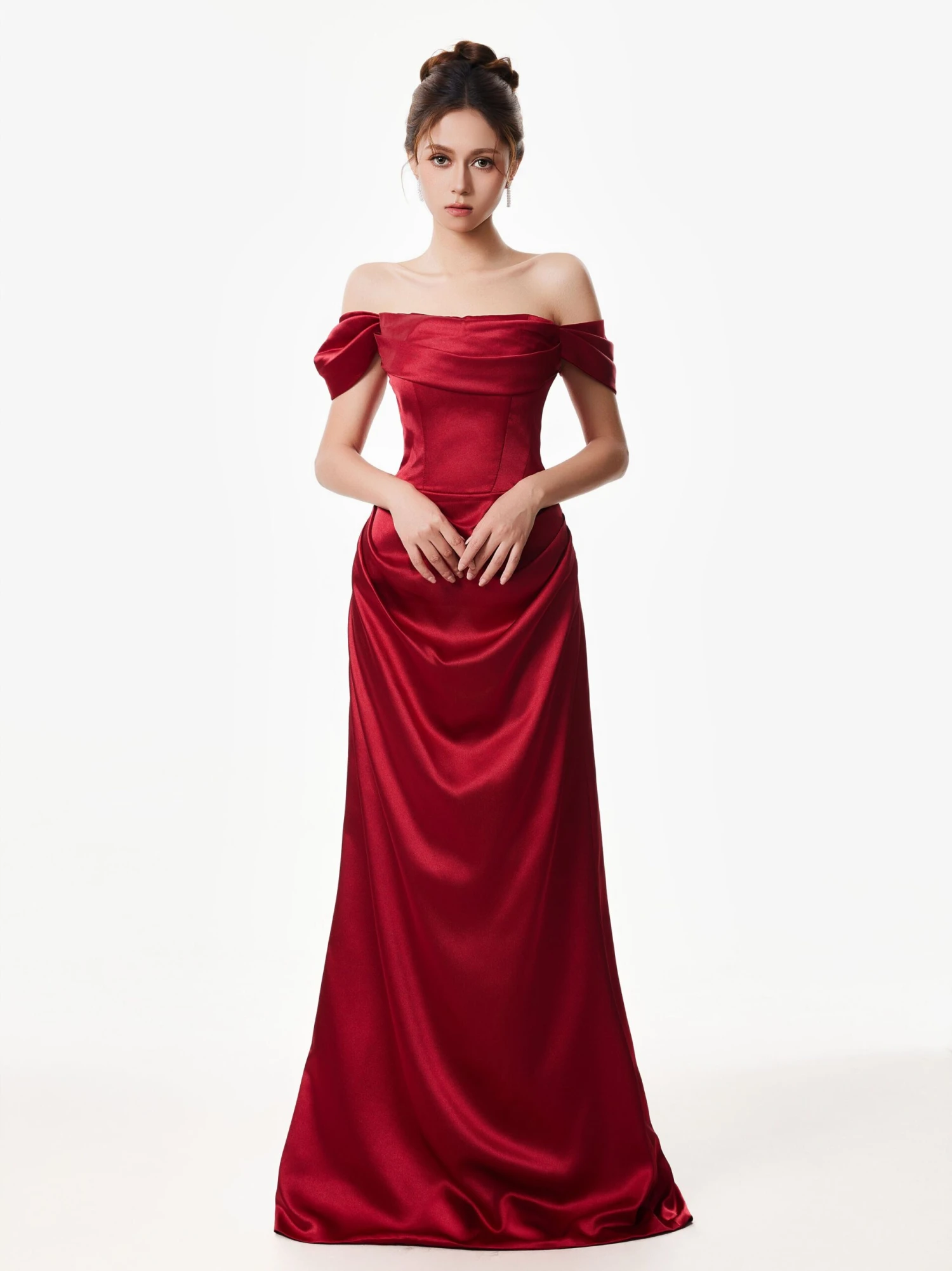 Off-Shoulder Satin Draped Corset Evening Dress 1 Off-Shoulder Satin Draped Corset Evening Dress