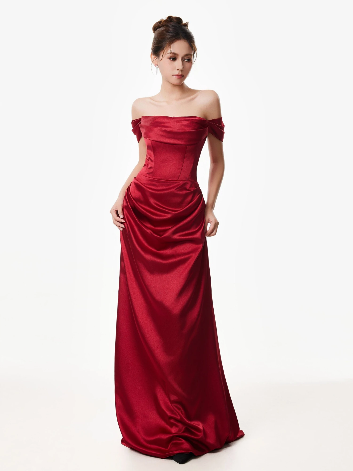 Off-Shoulder Satin Draped Corset Evening Dress 2 Off-Shoulder Satin Draped Corset Evening Dress - Image 2