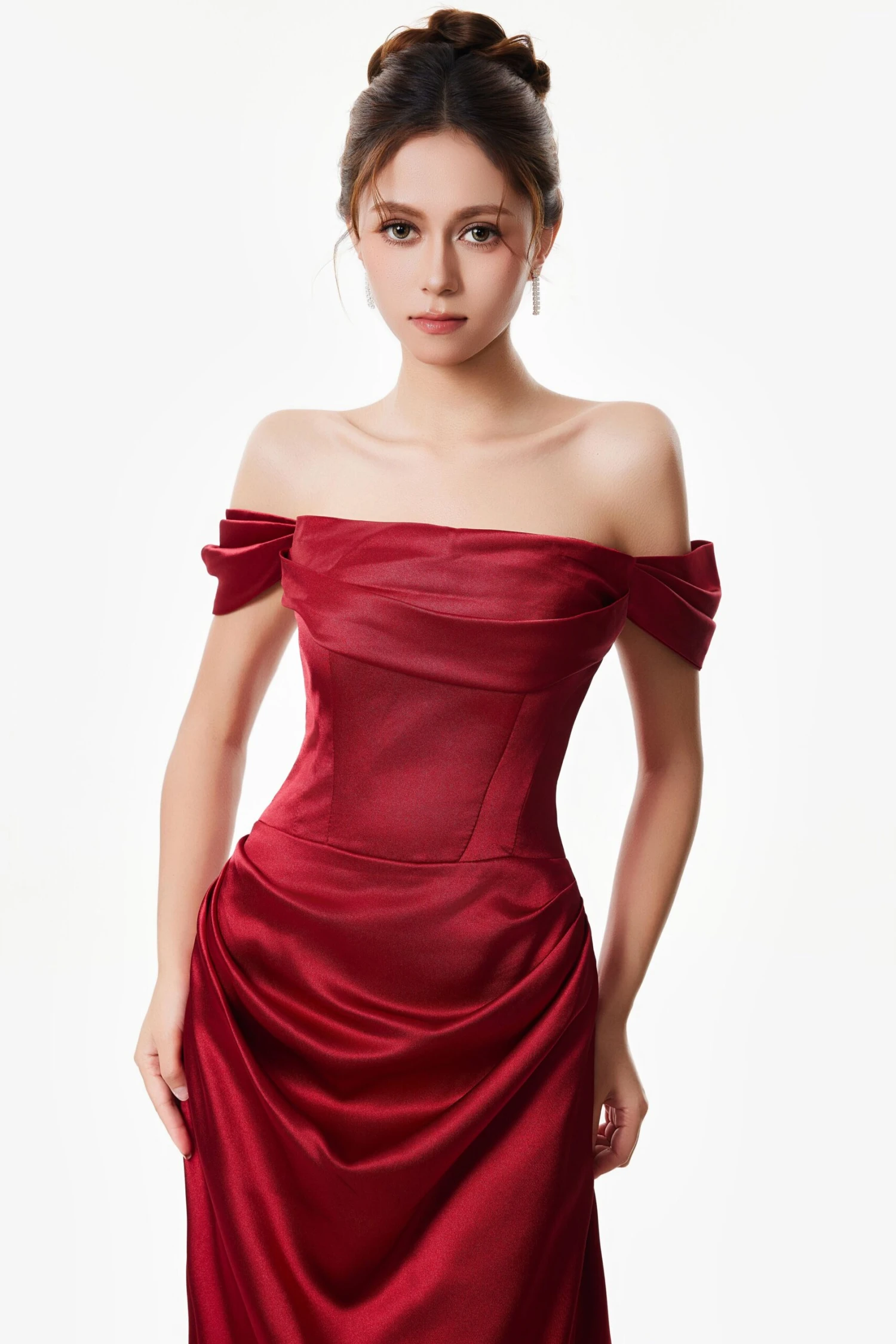 Off-Shoulder Satin Draped Corset Evening Dress 4 Off-Shoulder Satin Draped Corset Evening Dress - Image 4