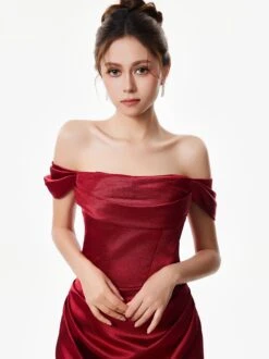 Off-Shoulder Satin Draped Corset Evening Dress 14 Off-Shoulder Satin Draped Corset Evening Dress -Modern Wear Shop Red Satin Corset Evening Dress 2934