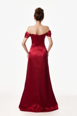 Off-Shoulder Satin Draped Corset Evening Dress 15 Off-Shoulder Satin Draped Corset Evening Dress -Modern Wear Shop Red Satin Corset Evening Dress 2943