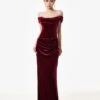 Off-Shoulder Velvet Draped Corset Evening Dress