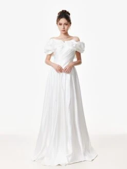 Off Shoulder Ruffle Gown With Floral Detail