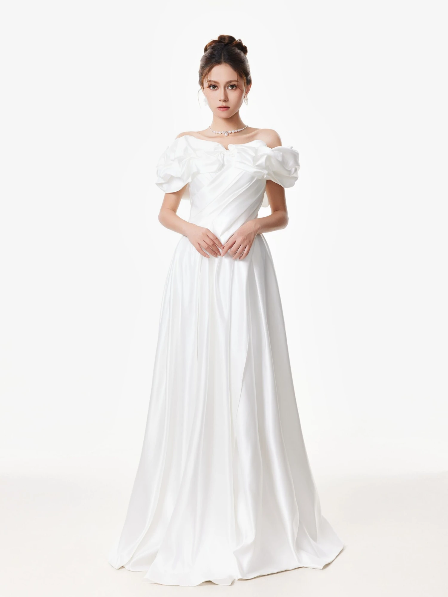 Off Shoulder Ruffle Gown With Floral Detail 1 Off Shoulder Ruffle Gown With Floral Detail