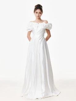 Off Shoulder Ruffle Gown With Floral Detail 11 Off Shoulder Ruffle Gown With Floral Detail -Modern Wear Shop Ruffe Wedding Dress 2615