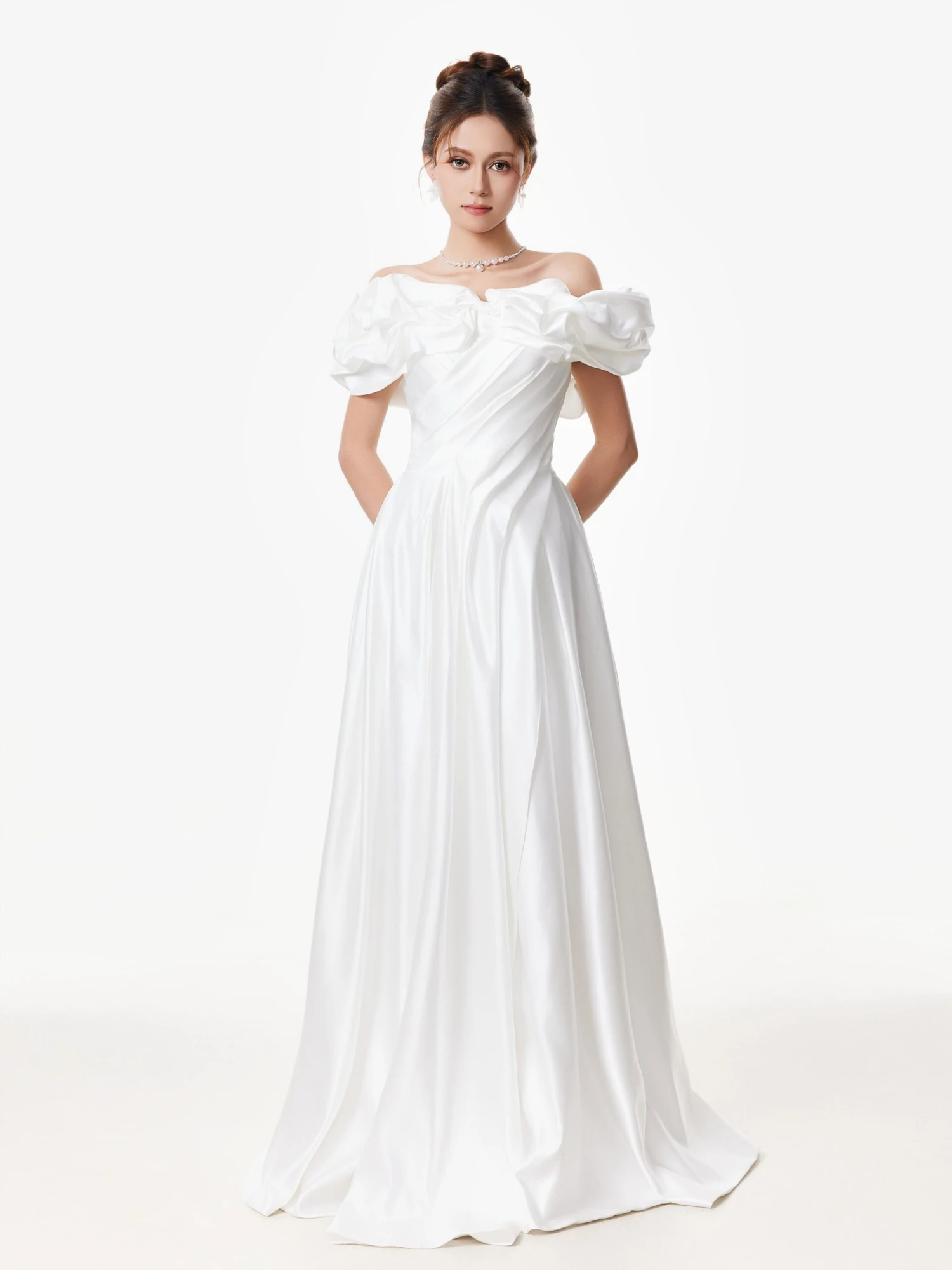 Off Shoulder Ruffle Gown With Floral Detail 4 Off Shoulder Ruffle Gown With Floral Detail - Image 4