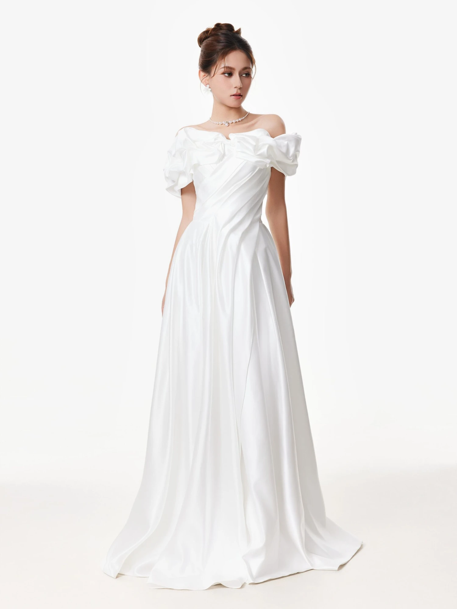 Off Shoulder Ruffle Gown With Floral Detail 5 Off Shoulder Ruffle Gown With Floral Detail - Image 5