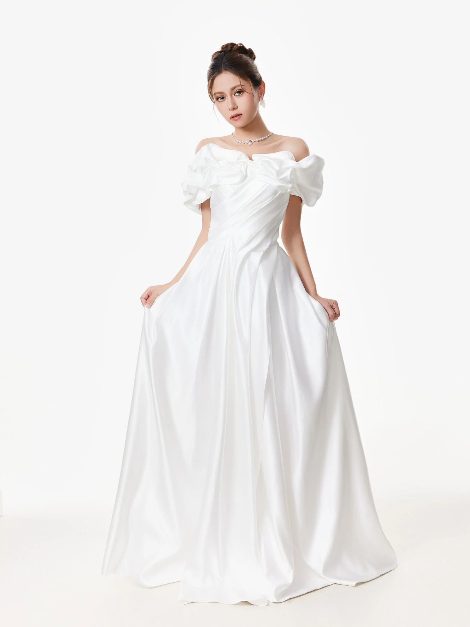 Off Shoulder Ruffle Gown With Floral Detail 3 Off Shoulder Ruffle Gown With Floral Detail - Image 3