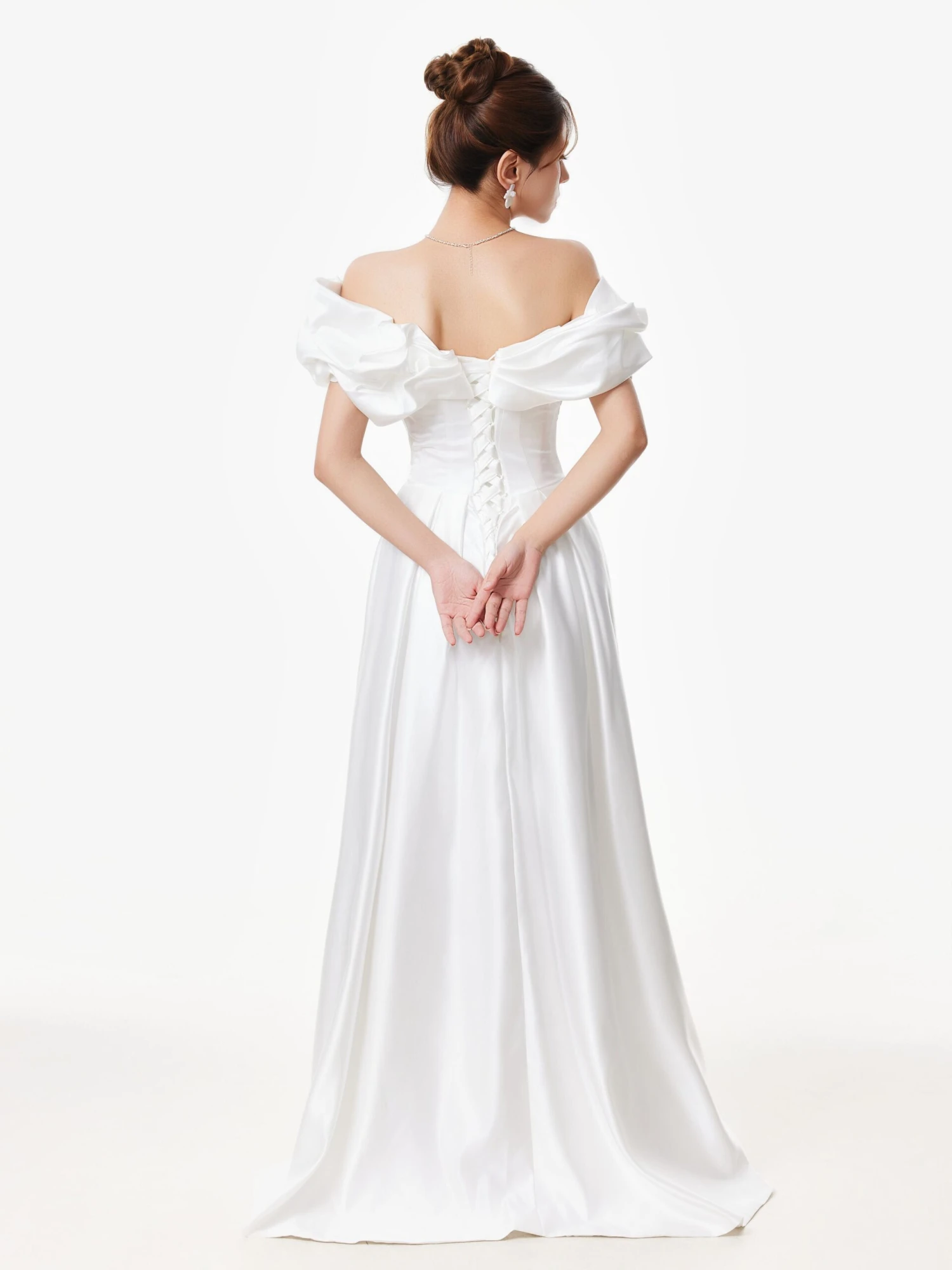Off Shoulder Ruffle Gown With Floral Detail 7 Off Shoulder Ruffle Gown With Floral Detail - Image 7