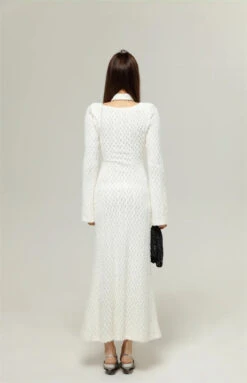 Textured Long Sleeve Mesh Cutout Maxi Sweater Dress With Scarf -Modern Wear Shop S90997125a789479ab1a9fbc9974c0afeU