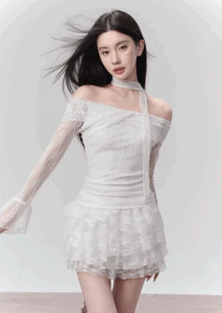 Off-Shoulder Lace Layered Mini Dress Two-Piece Set -Modern Wear Shop Screenshot2024 03 07153340