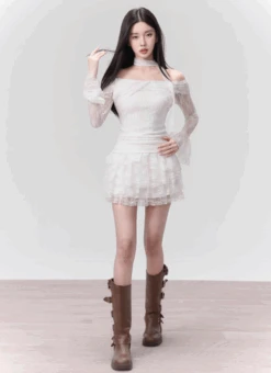 Off-Shoulder Lace Layered Mini Dress Two-Piece Set -Modern Wear Shop Screenshot2024 03 07153418