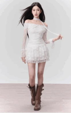 Off-Shoulder Lace Layered Mini Dress Two-Piece Set -Modern Wear Shop Screenshot2024 03 07153505